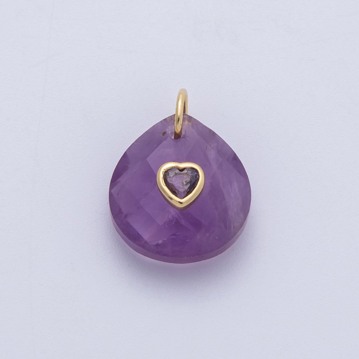 18K Gold Filled 17.8mm Heart Embedded Natural Gemstone Teardrop Charm | CHARMS - 00002 - CHARMS - 00014 - DLUXCA