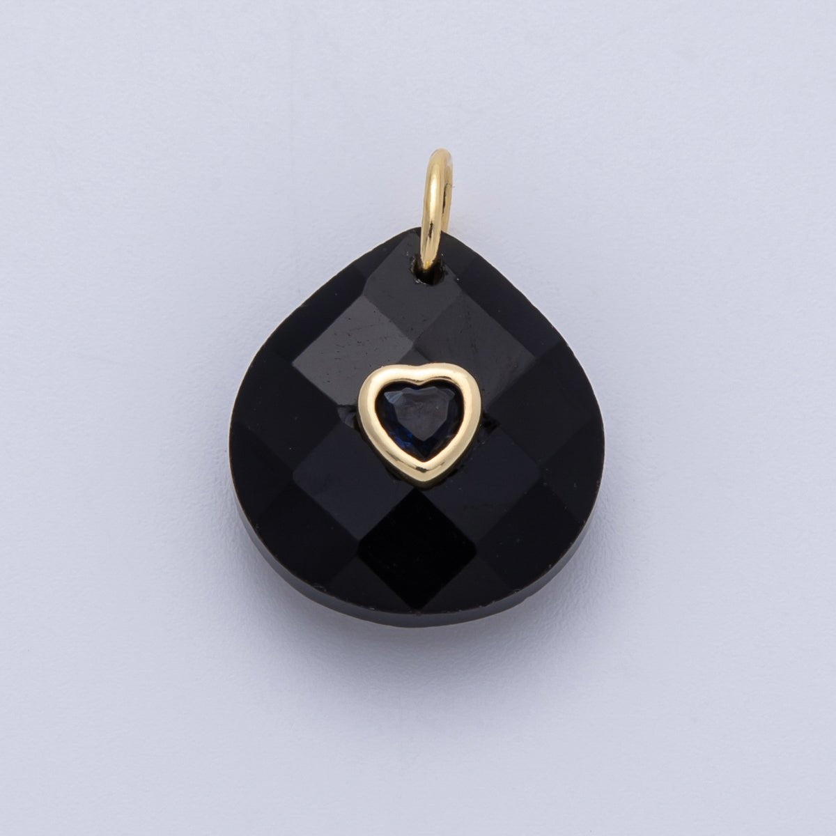 18K Gold Filled 17.8mm Heart Embedded Natural Gemstone Teardrop Charm | CHARMS - 00002 - CHARMS - 00014 - DLUXCA