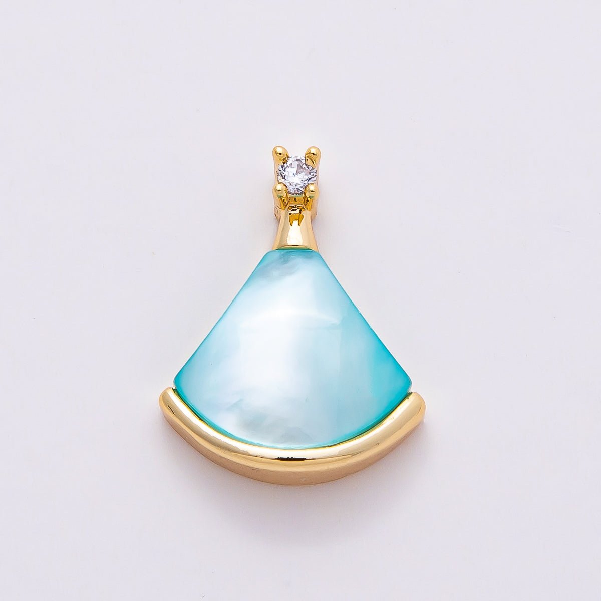18K Gold Filled 17mm Clear CZ Mother of Pearl Triangle Fan Pendant | Charms - 00753 - Charms - 00755 - DLUXCA