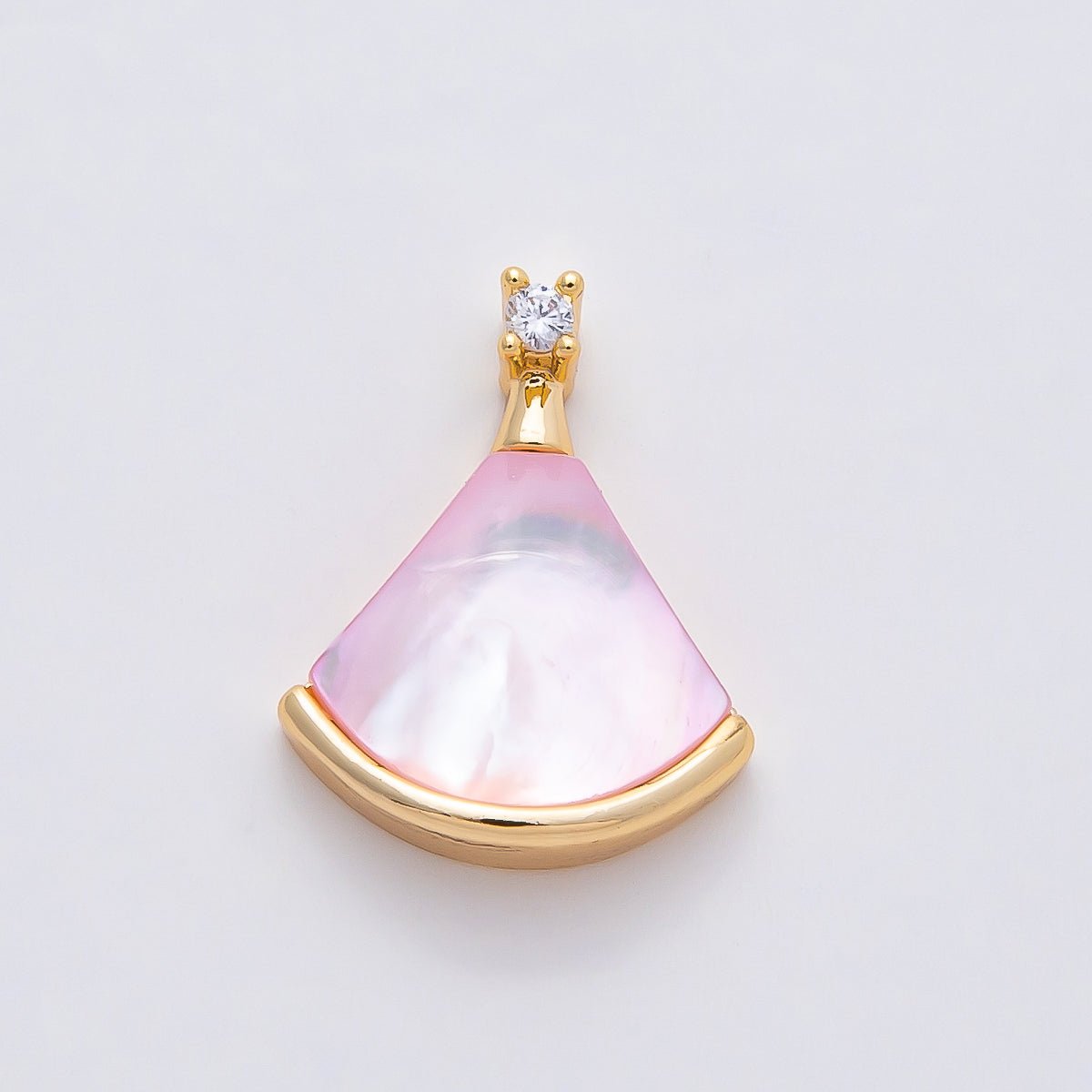 18K Gold Filled 17mm Clear CZ Mother of Pearl Triangle Fan Pendant | Charms - 00753 - Charms - 00755 - DLUXCA