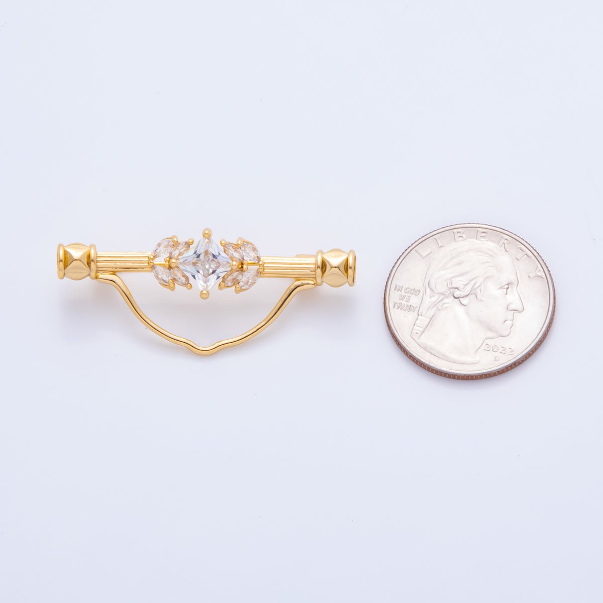 18K Gold Filled 17mm Emerald Green & Clear CZ Triple Vintage Brooch pin Charm Supply | Z - 1235 - Z - 1237 - DLUXCA