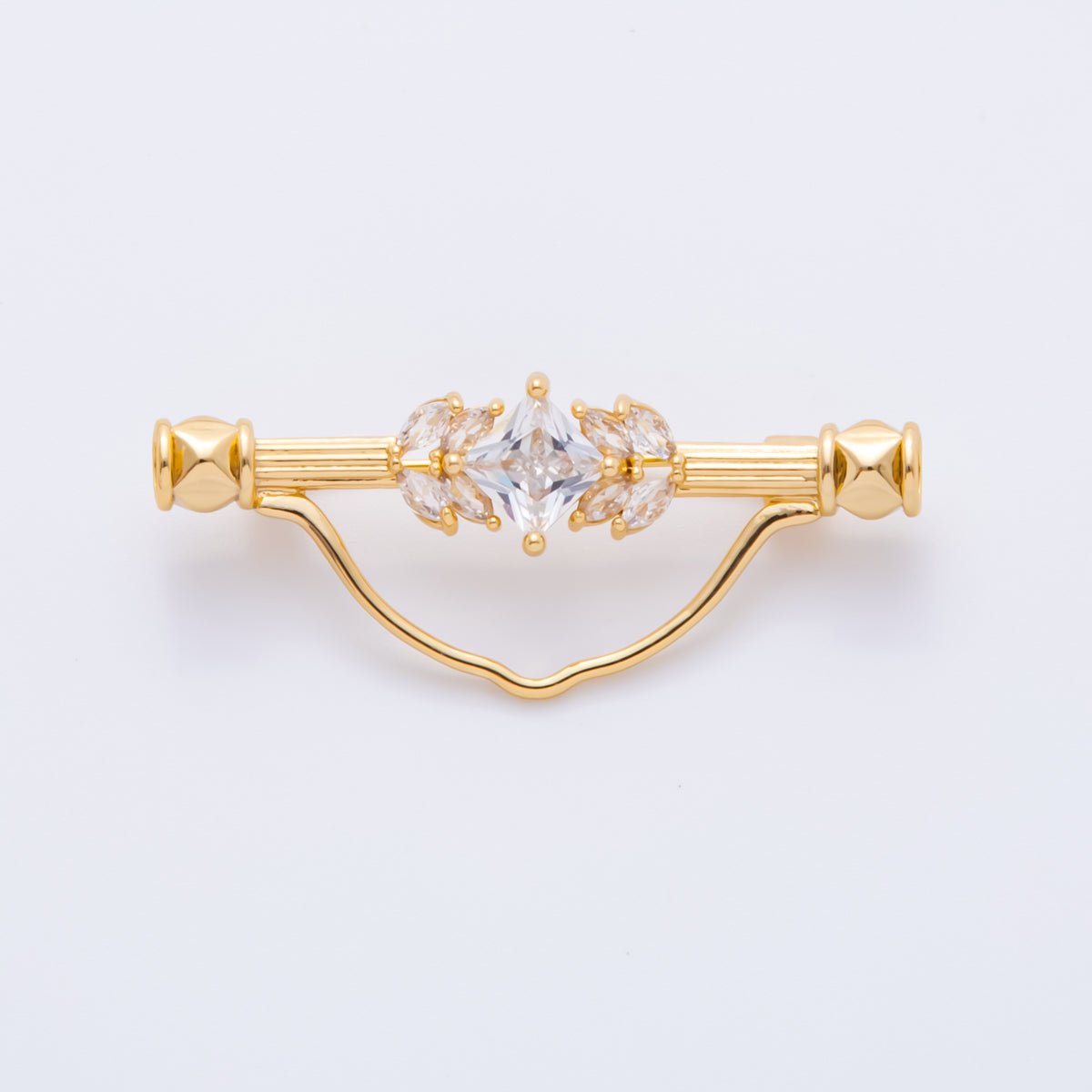 18K Gold Filled 17mm Emerald Green & Clear CZ Triple Vintage Brooch pin Charm Supply | Z - 1235 - Z - 1237 - DLUXCA