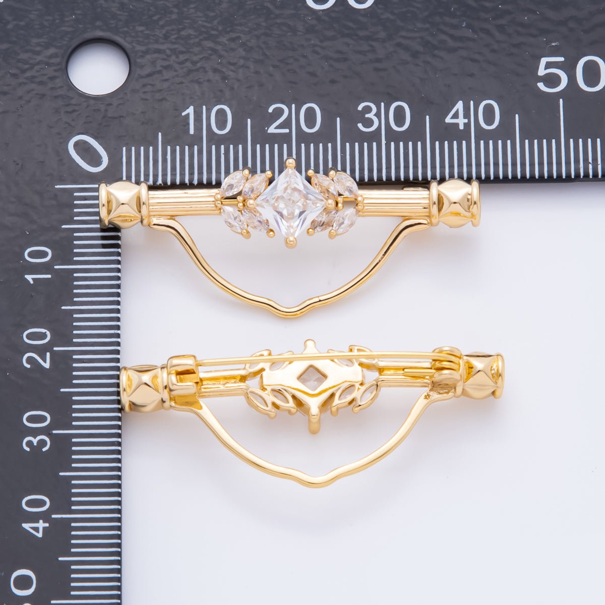 18K Gold Filled 17mm Emerald Green & Clear CZ Triple Vintage Brooch pin Charm Supply | Z - 1235 - Z - 1237 - DLUXCA