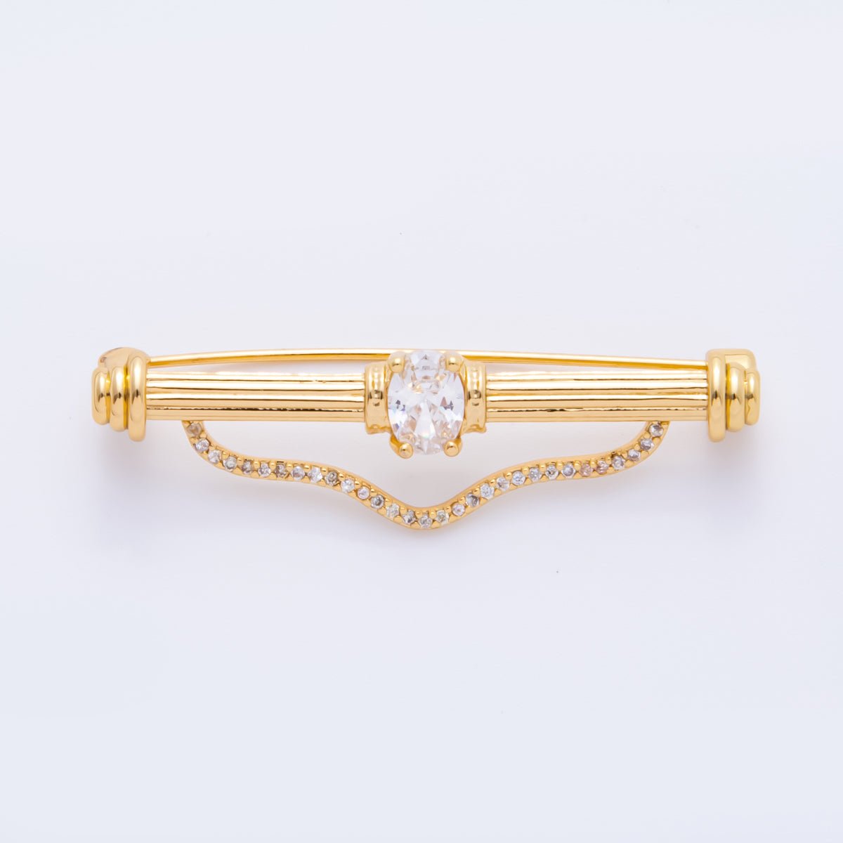 18K Gold Filled 17mm Emerald Green & Clear CZ Triple Vintage Brooch pin Charm Supply | Z - 1235 - Z - 1237 - DLUXCA