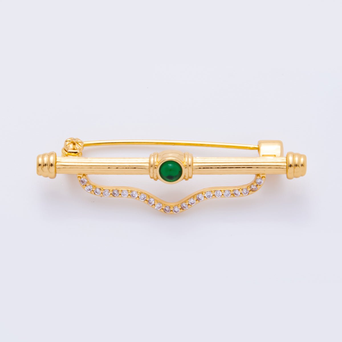 18K Gold Filled 17mm Emerald Green & Clear CZ Triple Vintage Brooch pin Charm Supply | Z - 1235 - Z - 1237 - DLUXCA