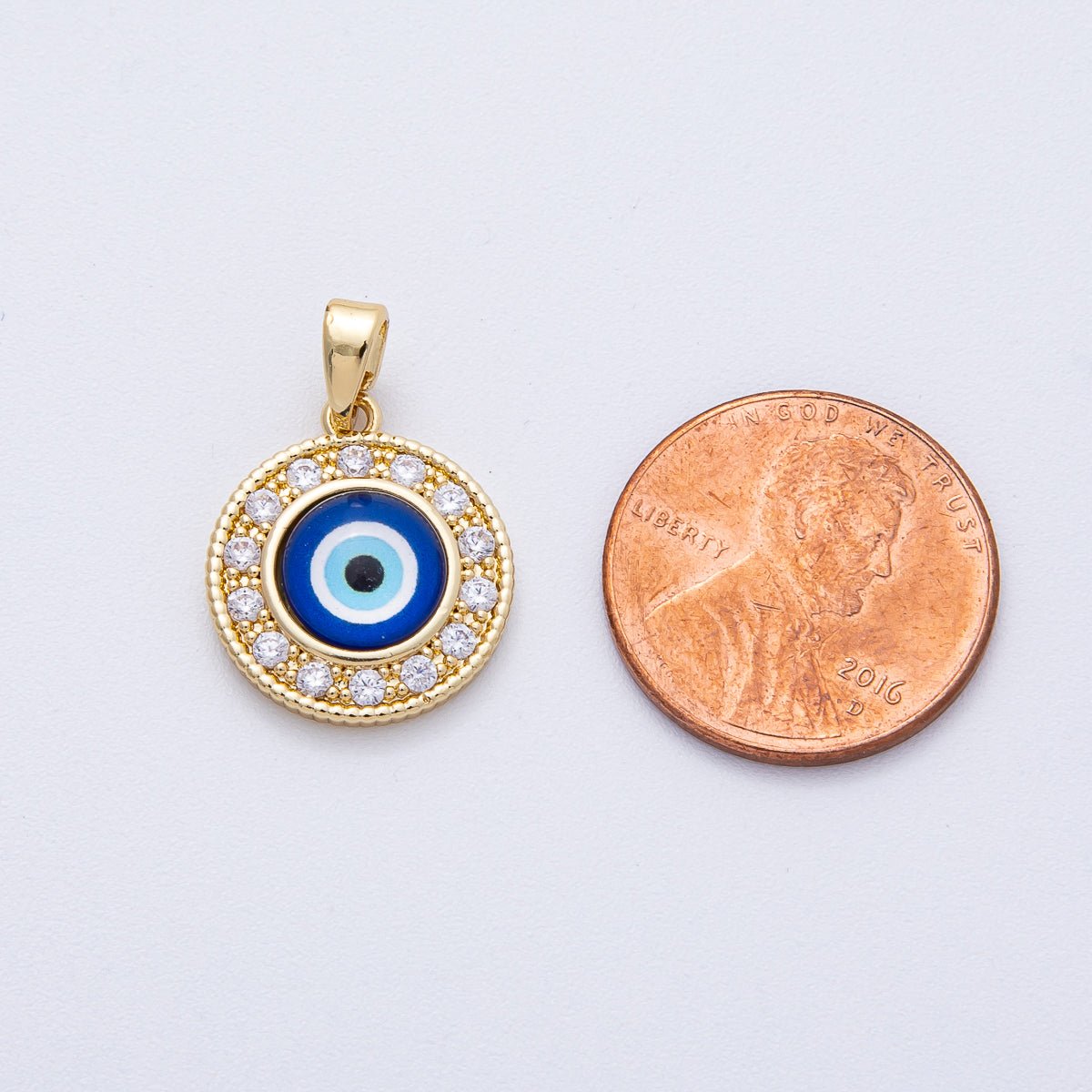 18K Gold Filled 17mm Evil Eye Micro Paved CZ Round Pendant | AF1229 - DLUXCA