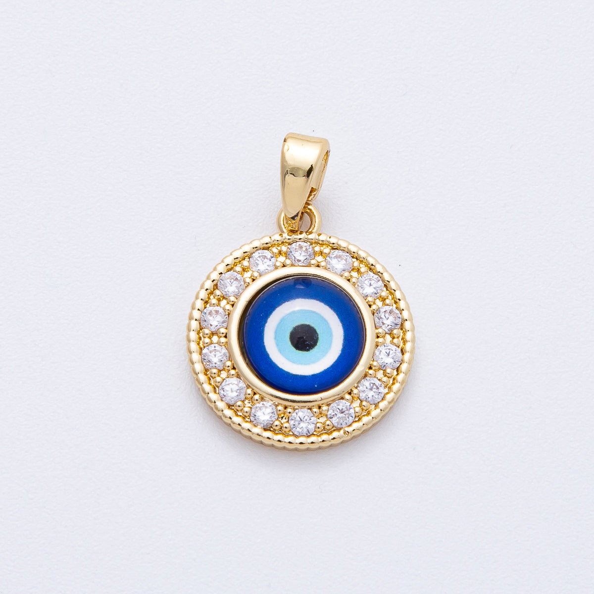 18K Gold Filled 17mm Evil Eye Micro Paved CZ Round Pendant | AF1229 - DLUXCA