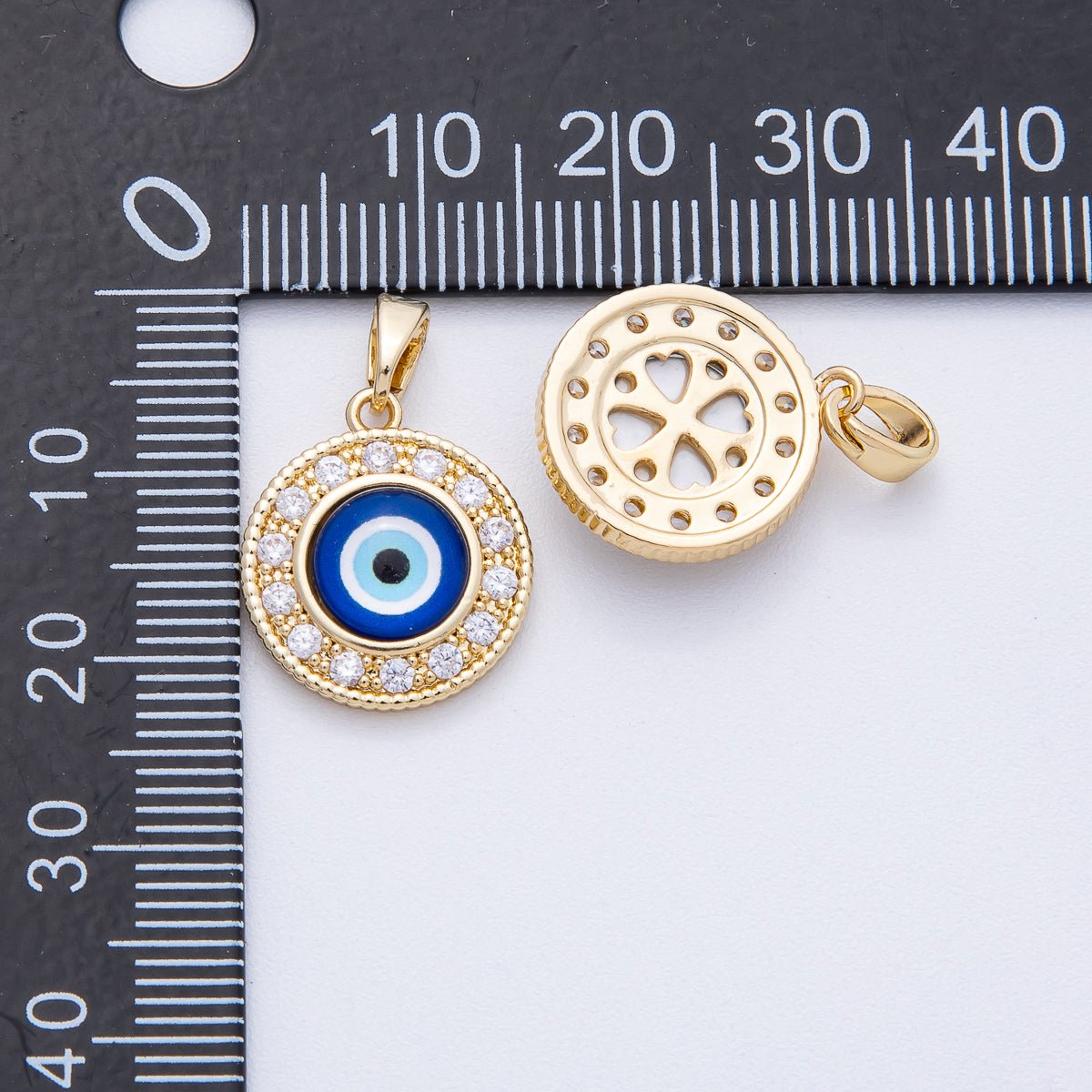 18K Gold Filled 17mm Evil Eye Micro Paved CZ Round Pendant | AF1229 - DLUXCA