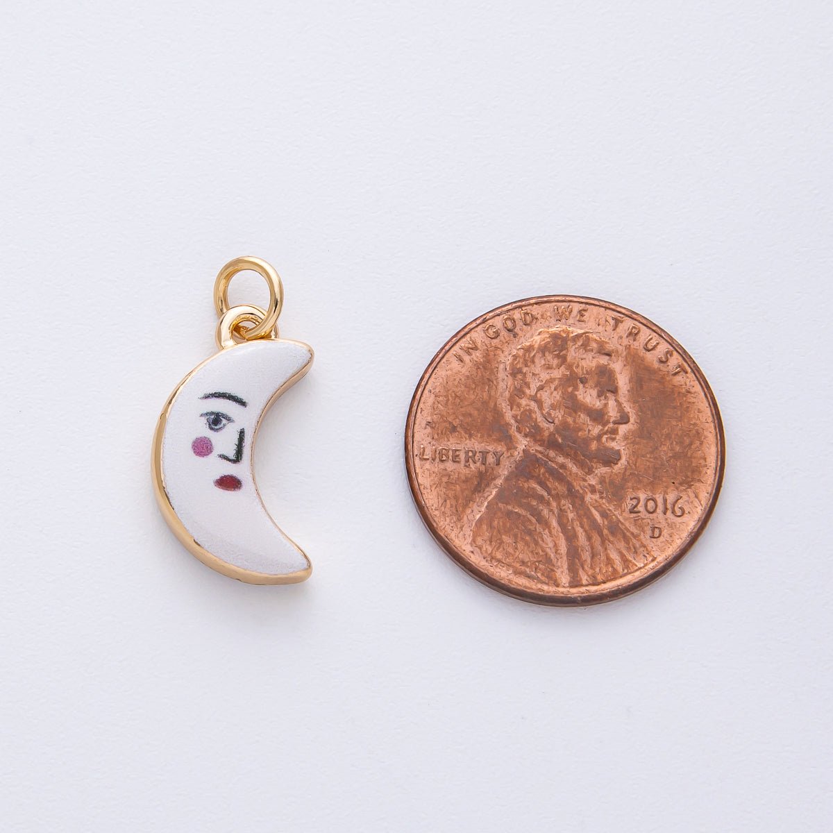 18K Gold Filled 17mm Face Celestial Crescent Moon White Enamel Charm | AF1611 - DLUXCA