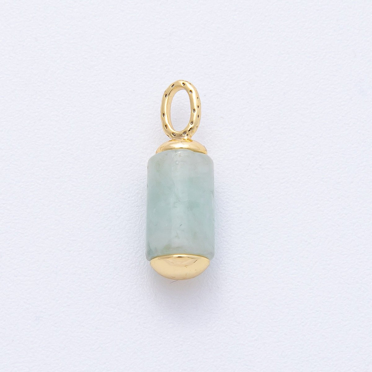 18K Gold Filled 17mm Green Prehnite Gemstone Cylinder Tube Drop Charm | AK146 - DLUXCA