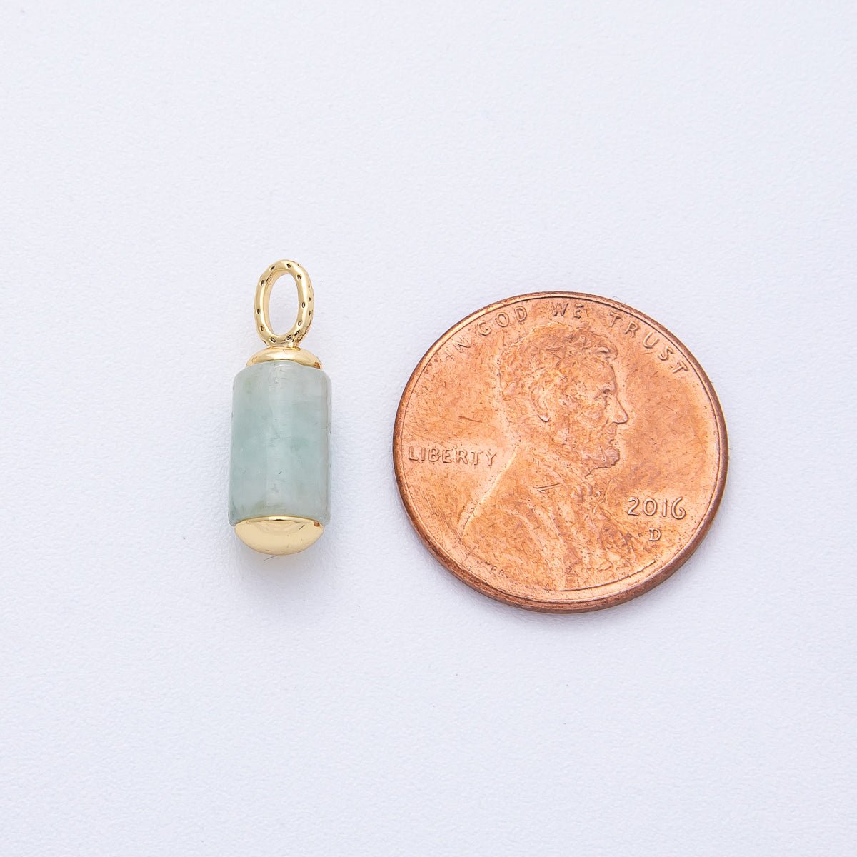 18K Gold Filled 17mm Green Prehnite Gemstone Cylinder Tube Drop Charm | AK146 - DLUXCA
