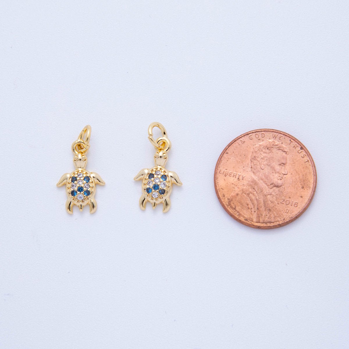 18K Gold Filled 17mm Micro Paved CZ Mini Sea Turtle Charm | AF819 - DLUXCA