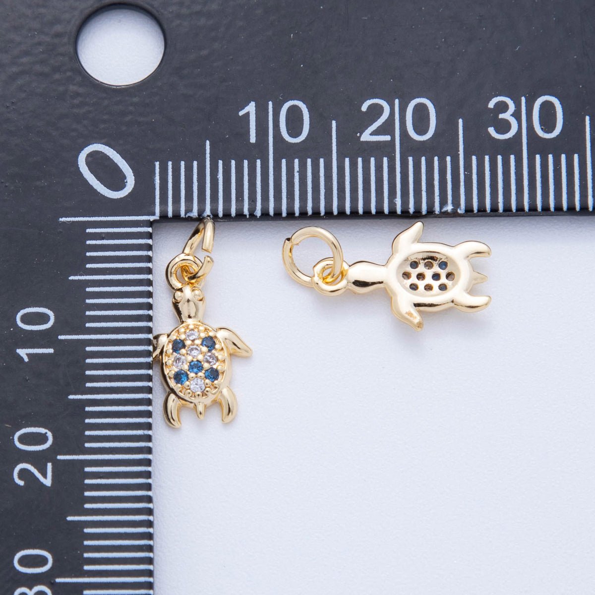 18K Gold Filled 17mm Micro Paved CZ Mini Sea Turtle Charm | AF819 - DLUXCA