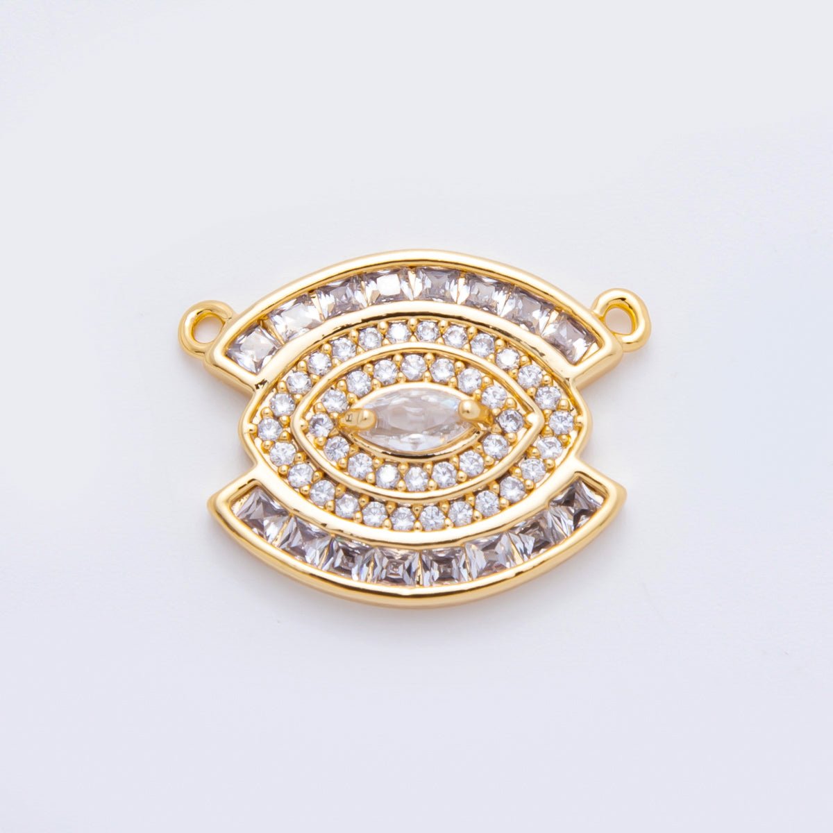 18K Gold Filled 17mm Micro Paved & Square CZ Evil Eye Connector | Y159 - DLUXCA