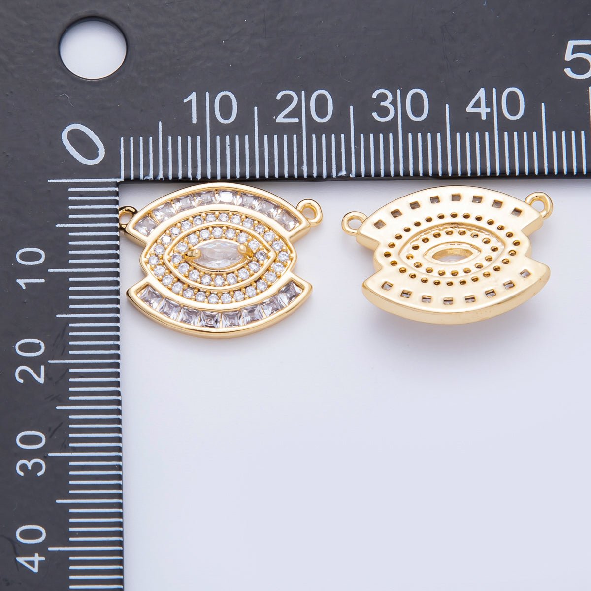 18K Gold Filled 17mm Micro Paved & Square CZ Evil Eye Connector | Y159 - DLUXCA