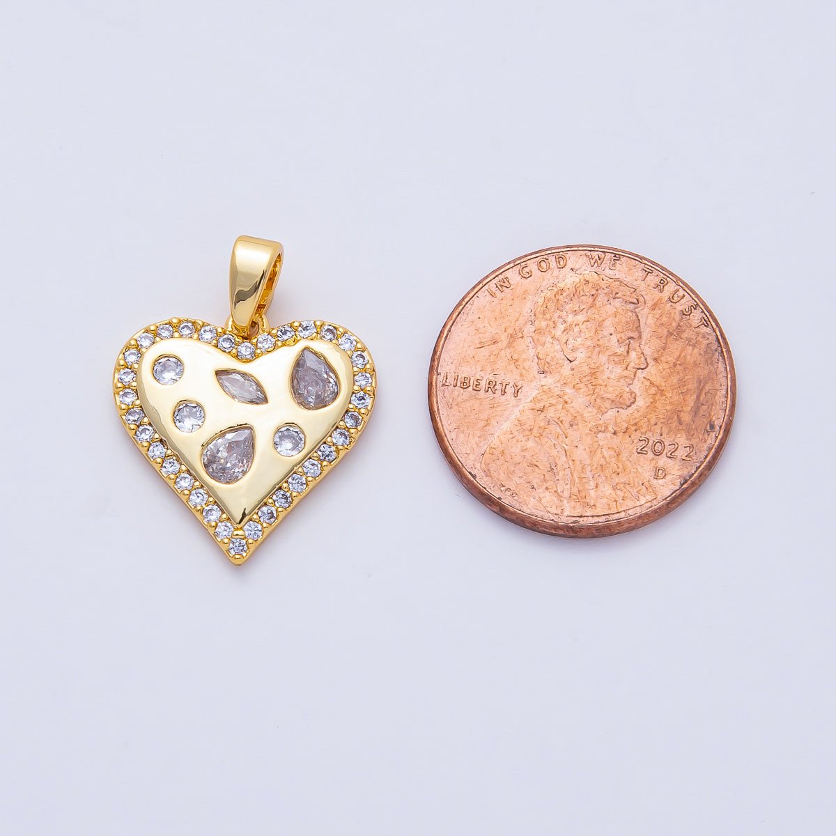 18K Gold Filled 17mm Mix Shape Geometric CZ Micro Paved Heart Pendant Charm | AF1174 - DLUXCA