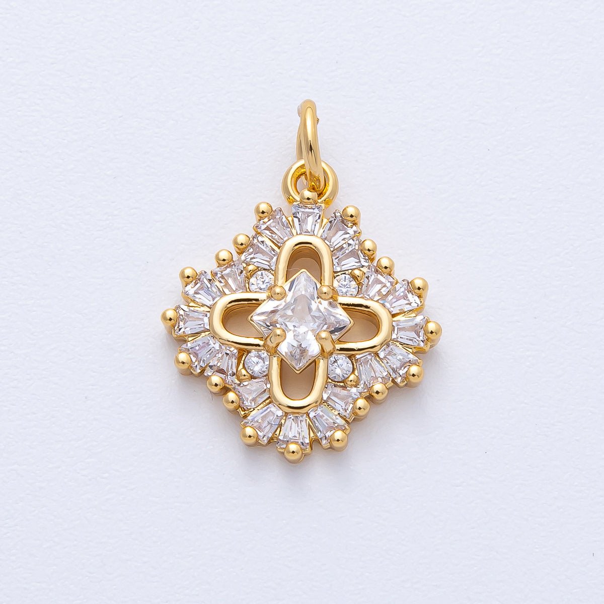 18K Gold Filled 17mm Mixed Cut CZ Clover Charm | AK181 - DLUXCA