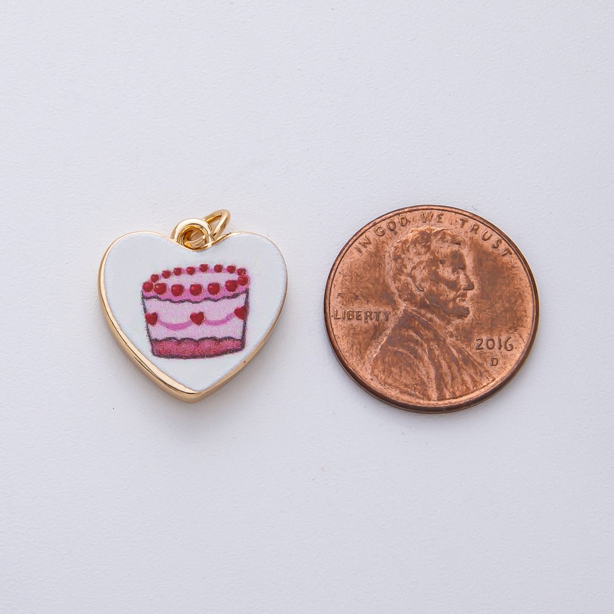 18K Gold Filled 17mm Pink Birthday Cake Round Charm | AF1605 - DLUXCA
