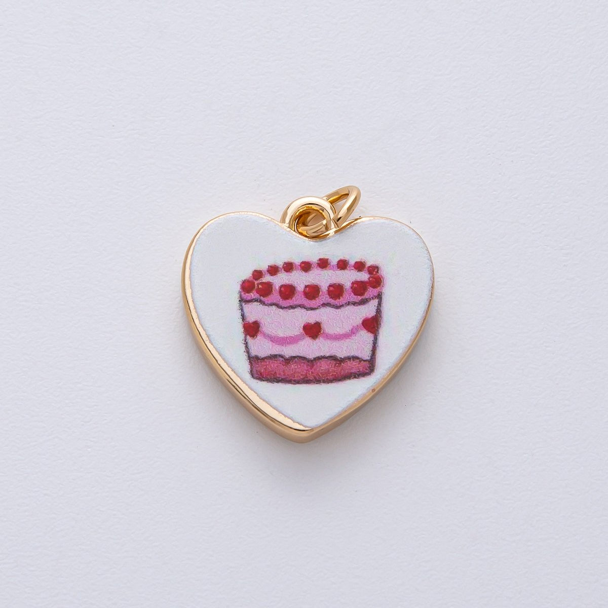18K Gold Filled 17mm Pink Birthday Cake Round Charm | AF1605 - DLUXCA