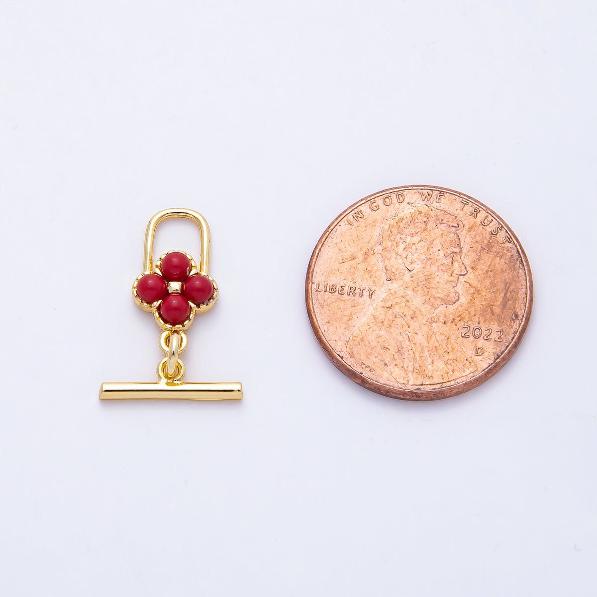 18K Gold Filled 17mm Red Clover Toggle Clasps OT Clasp Closure Findings | Z1460 - DLUXCA