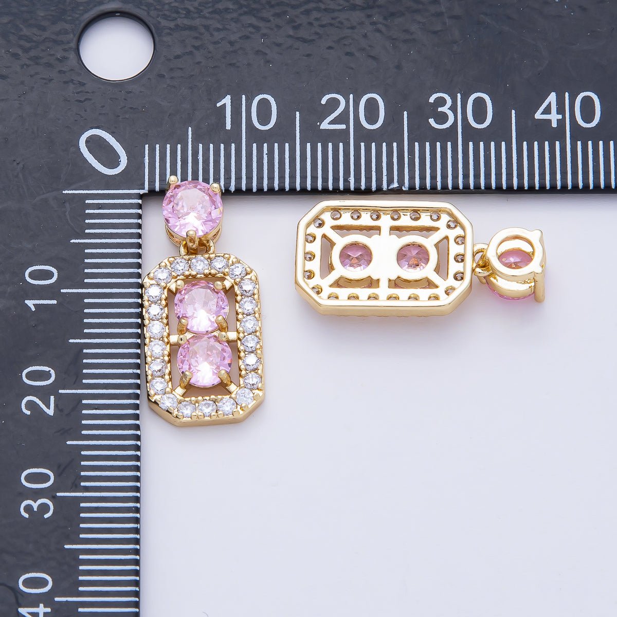 18K Gold Filled 17mm Round Pink CZ Octagon Geometric Pendant Charm | AF1184 - DLUXCA