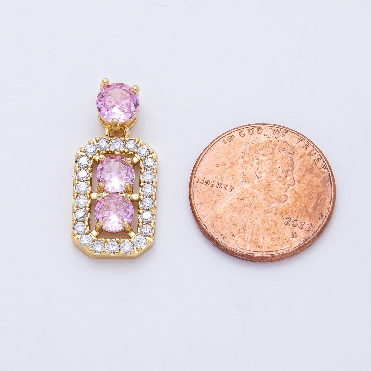 18K Gold Filled 17mm Round Pink CZ Octagon Geometric Pendant Charm | AF1184 - DLUXCA