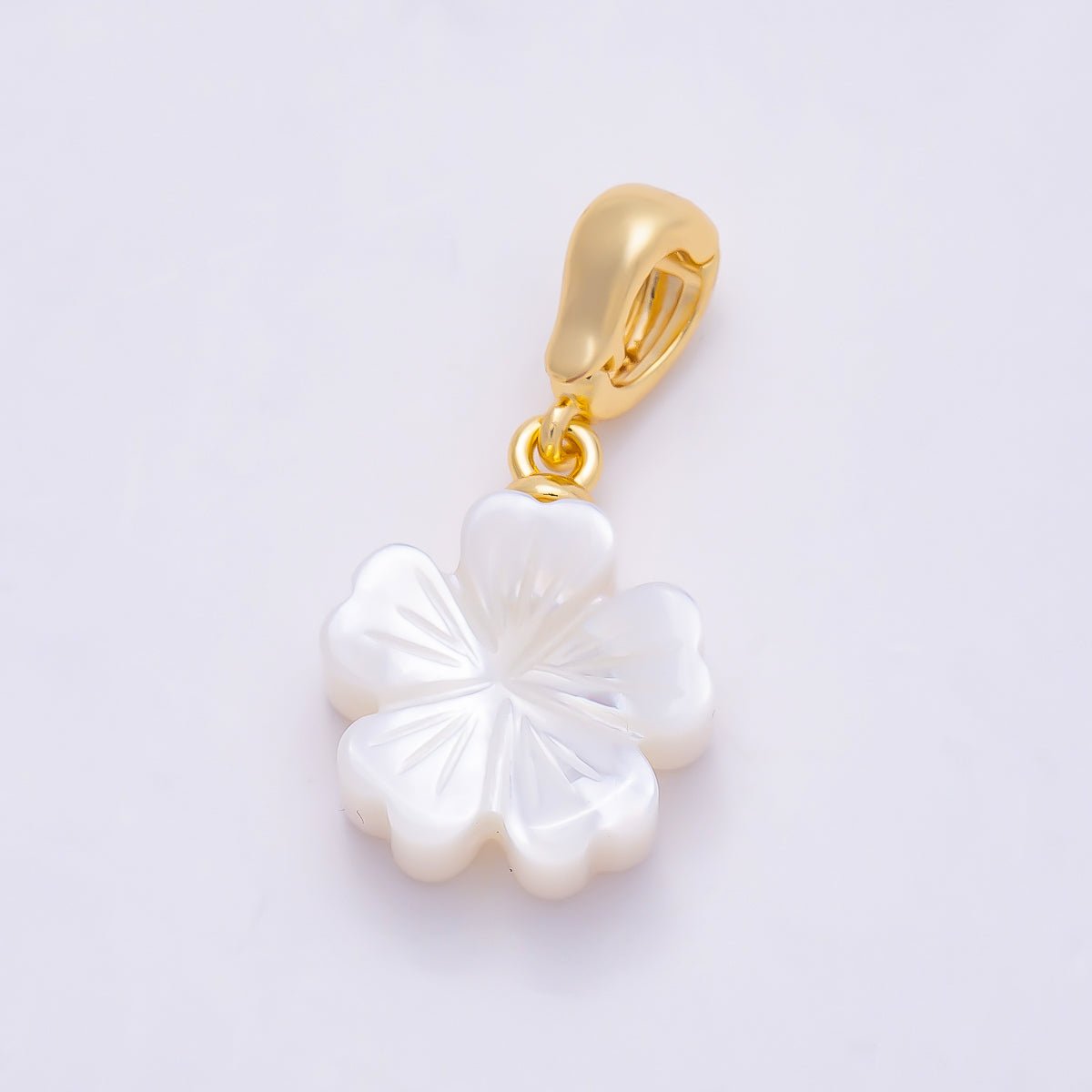 18K Gold Filled 17mm Shell Pearl Flower Snap Latch Pendant | Charms-01322 - DLUXCA