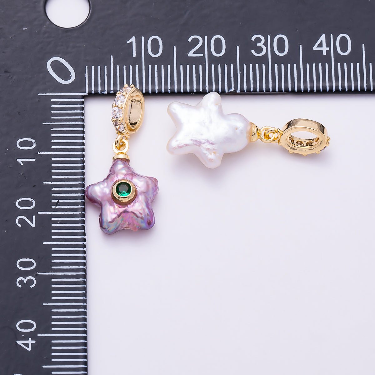18K Gold Filled 17mm White, Purple Freshwater Pearl Celestial Star Micro Paved CZ Drop Rondelle Pendant | Charms-01589 Charms-01590 - DLUXCA