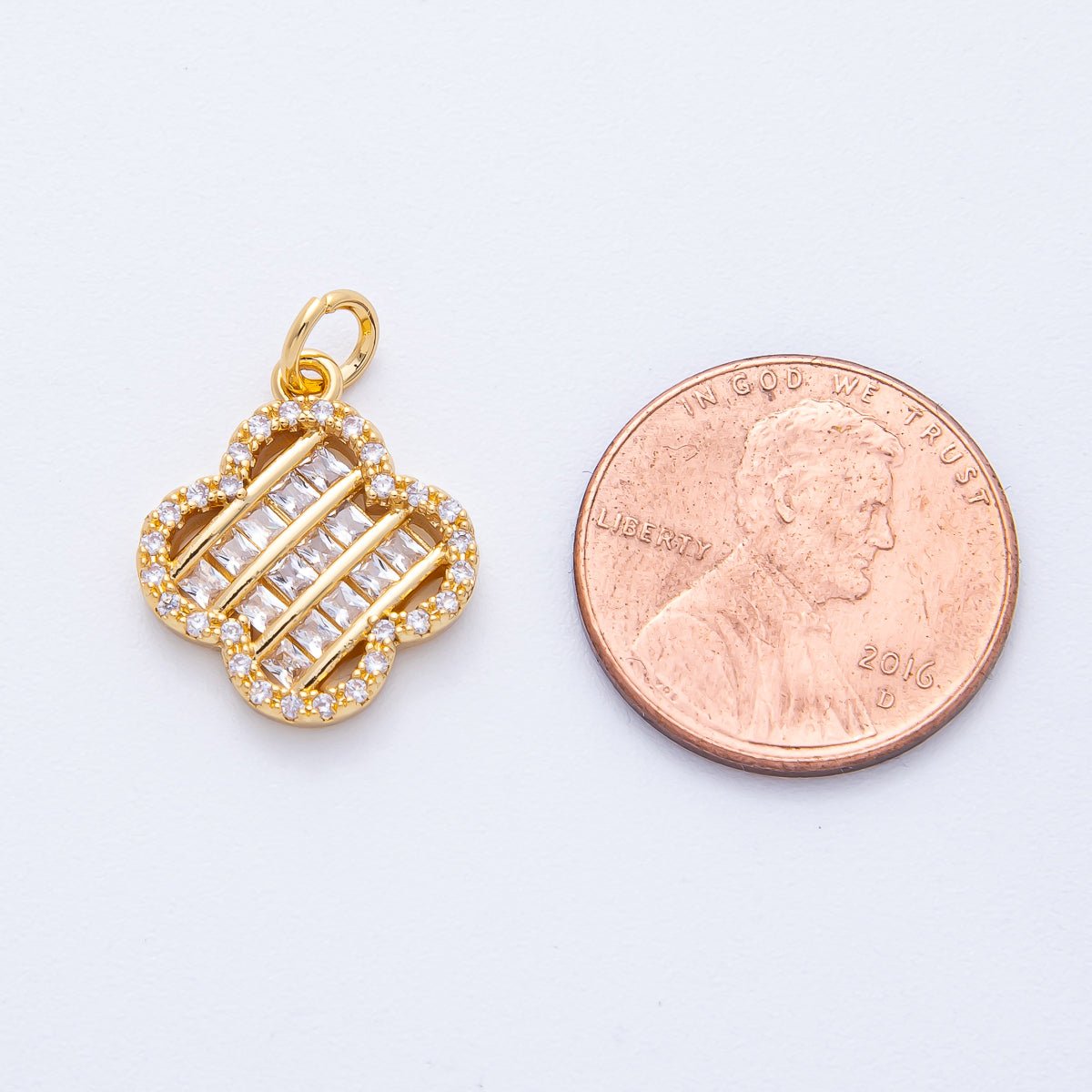 18K Gold Filled 17mm Woven Square Baguette CZ Micro Paved Clover Charm | AK179 - DLUXCA