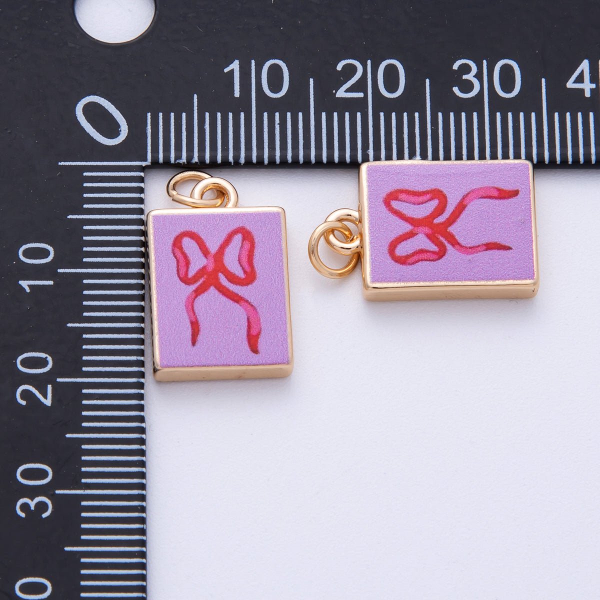 18K Gold Filled 18.2mm Ribbon Bow Pink Rectangle Charm | AF1599 - DLUXCA