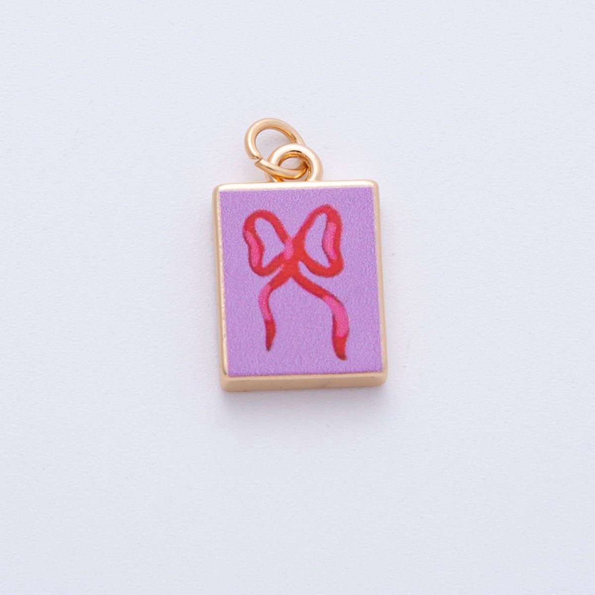 18K Gold Filled 18.2mm Ribbon Bow Pink Rectangle Charm | AF1599 - DLUXCA