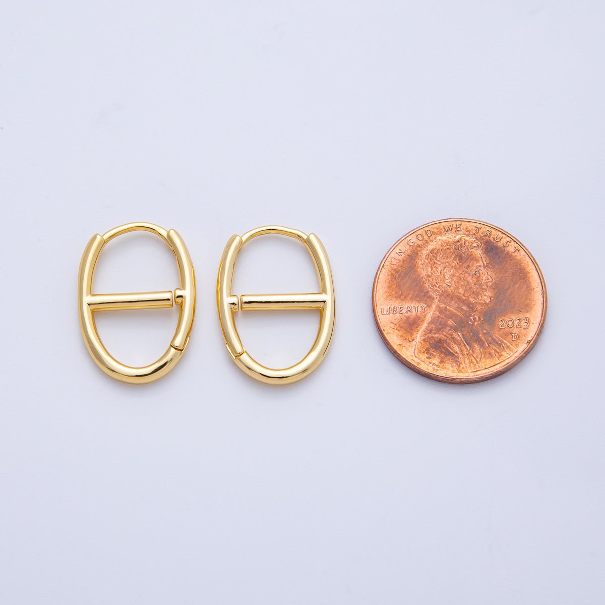 18K Gold Filled 18.3mm Minimalist Geometric Anchor Link Hoop Earrings | Q329 - DLUXCA