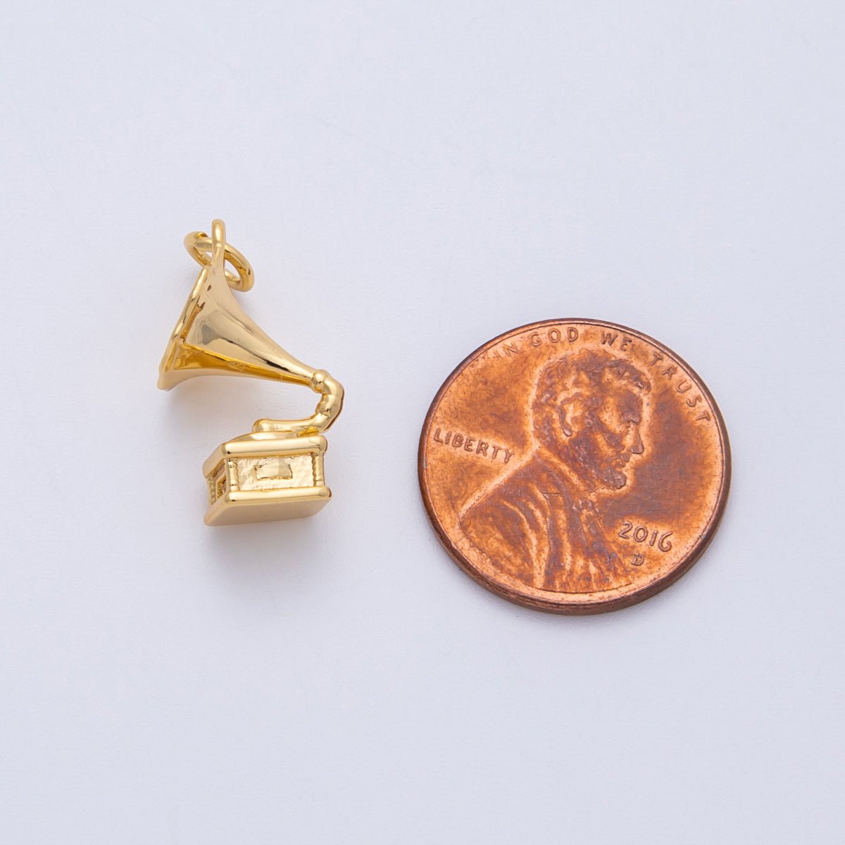 18K Gold Filled 18.5mm 3D Multidimensional Music Gramophone Vinyl Record Player | Charms - 00293 - DLUXCA