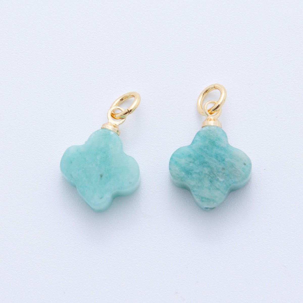 18K Gold Filled 18.5mm Icy Obsidian, Apatite, Amazonite Clover Leaf Quatrefoil Leaf Gemstone Charm | AH875 - AH881 - DLUXCA