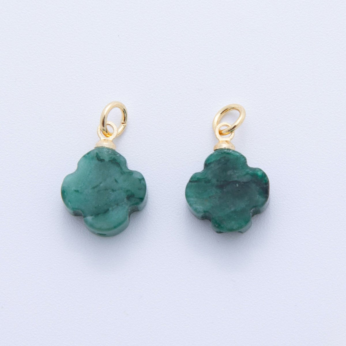18K Gold Filled 18.5mm Icy Obsidian, Apatite, Amazonite Clover Leaf Quatrefoil Leaf Gemstone Charm | AH875 - AH881 - DLUXCA