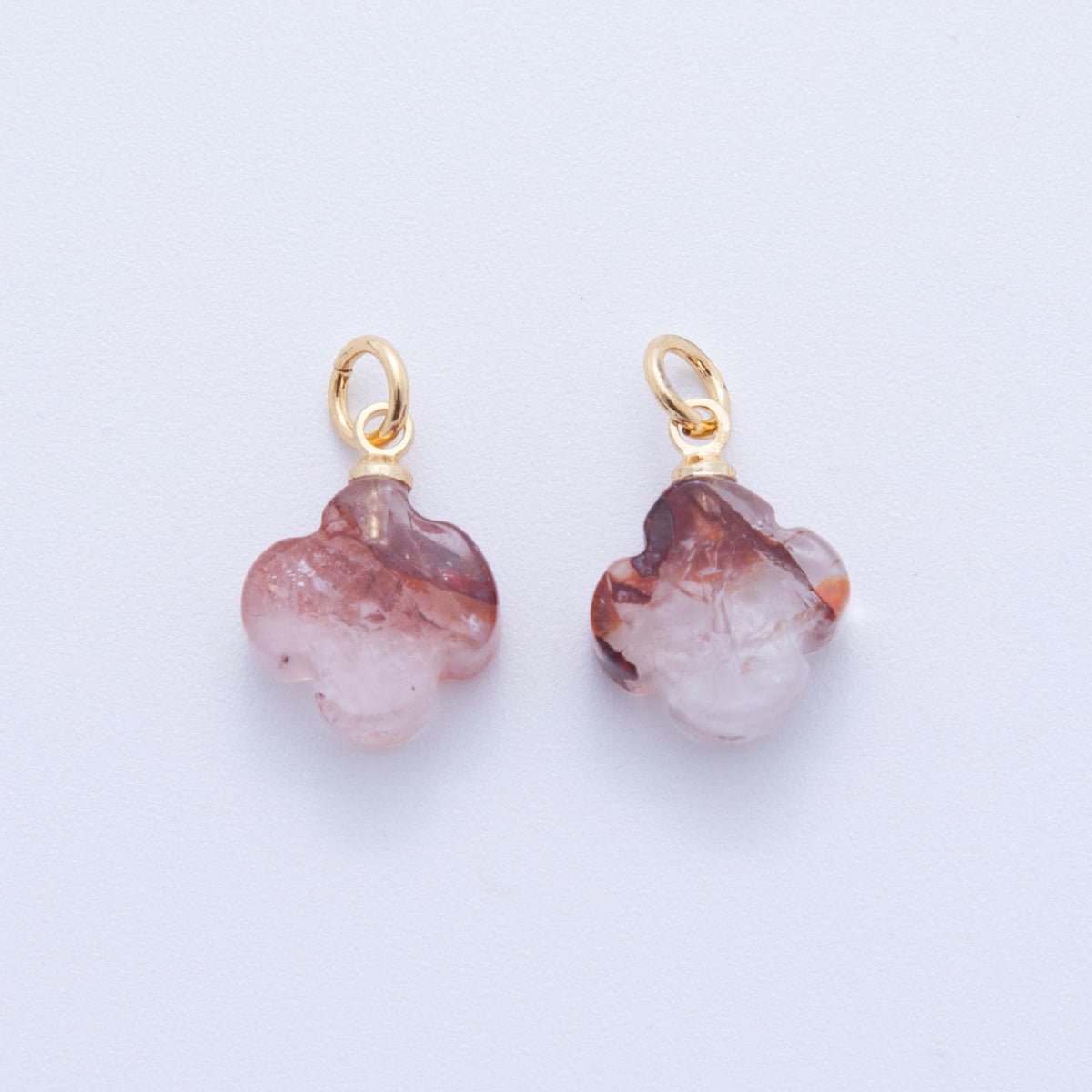 18K Gold Filled 18.5mm Icy Obsidian, Apatite, Amazonite Clover Leaf Quatrefoil Leaf Gemstone Charm | AH875 - AH881 - DLUXCA