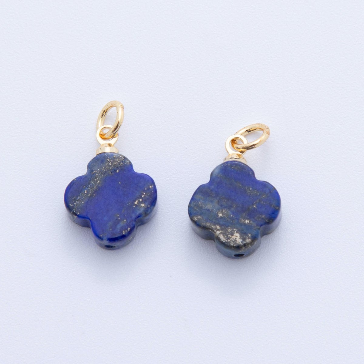 18K Gold Filled 18.5mm Icy Obsidian, Apatite, Amazonite Clover Leaf Quatrefoil Leaf Gemstone Charm | AH875 - AH881 - DLUXCA