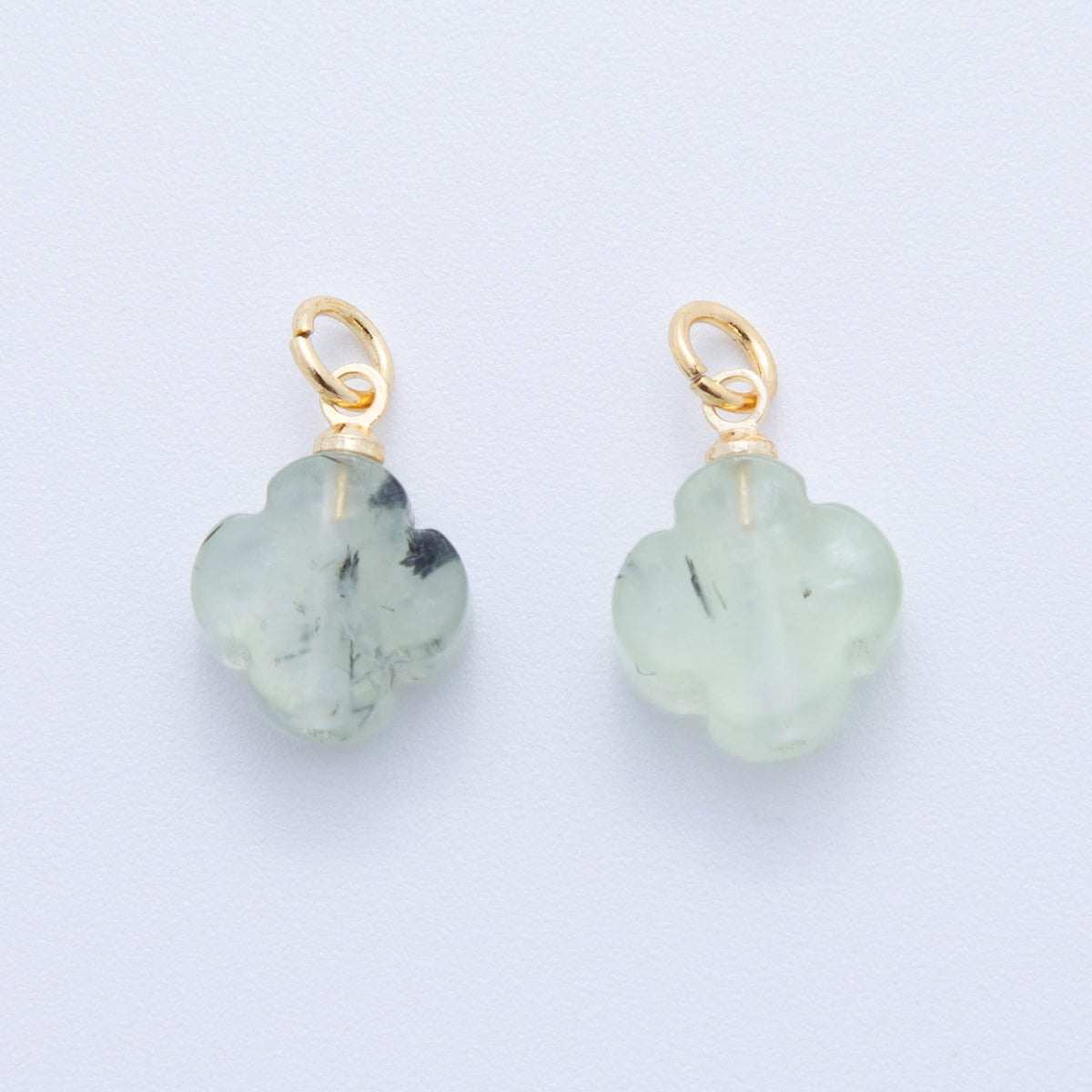 18K Gold Filled 18.5mm Icy Obsidian, Apatite, Amazonite Clover Leaf Quatrefoil Leaf Gemstone Charm | AH875 - AH881 - DLUXCA