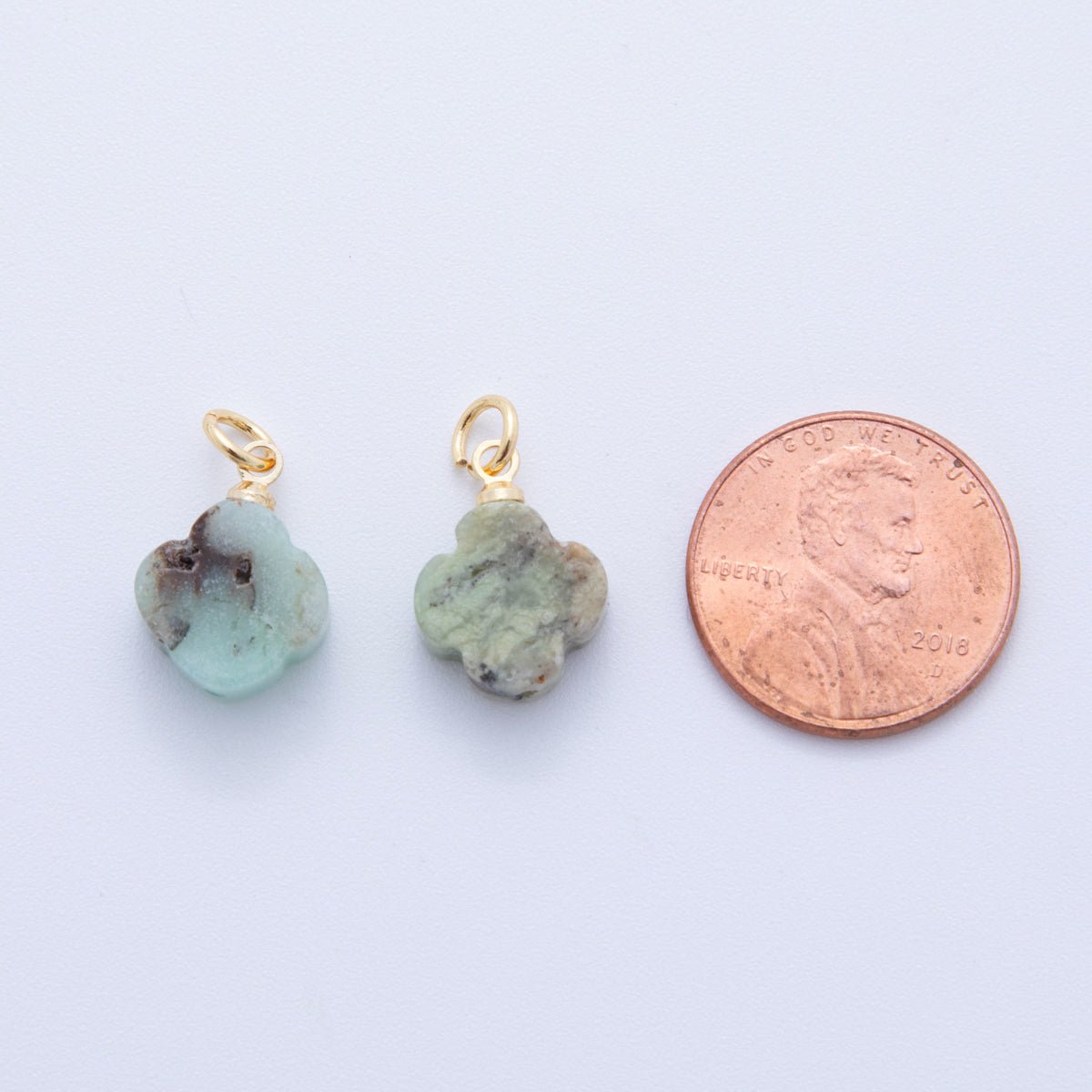 18K Gold Filled 18.5mm Icy Obsidian, Apatite, Amazonite Clover Leaf Quatrefoil Leaf Gemstone Charm | AH875 - AH881 - DLUXCA