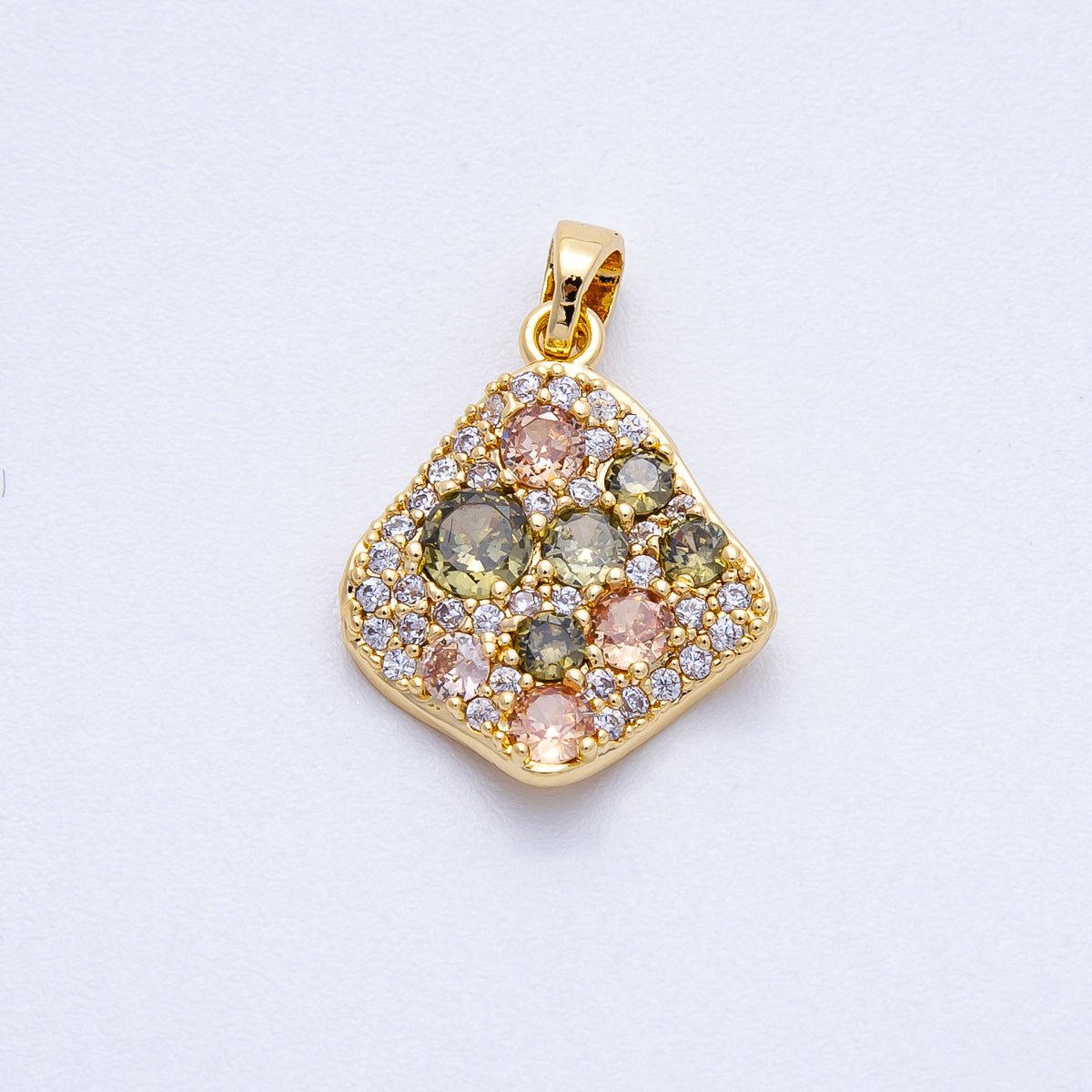18K Gold Filled 18.5mm Multicolor CZ Geometric Rhombus Pendant | Charms - 00419 - DLUXCA