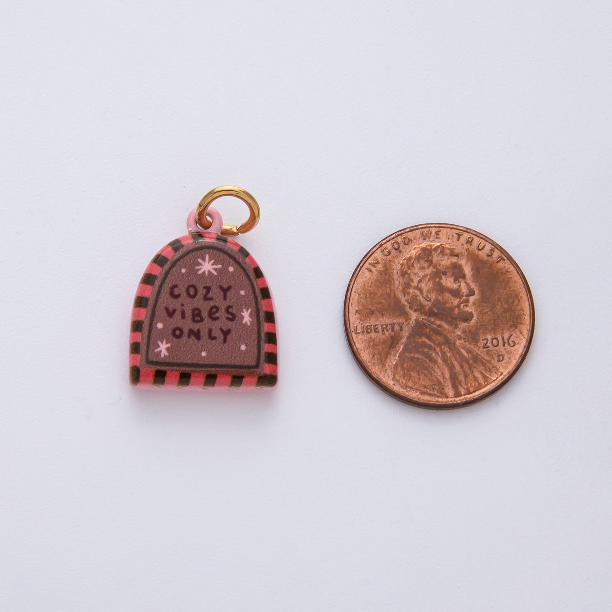 18K Gold Filled 18.8mm "Cozy Vibes Only" Double Sided Enamel Charm | AF1619 - DLUXCA