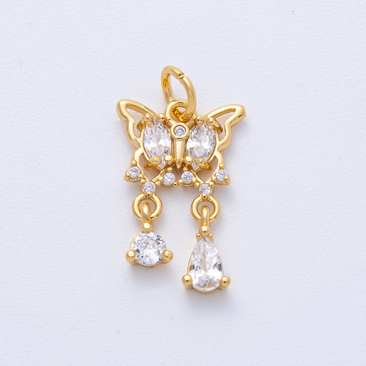 18K Gold Filled 18mm Clear CZ Drop Open Butterfly Charm | AK166 - DLUXCA