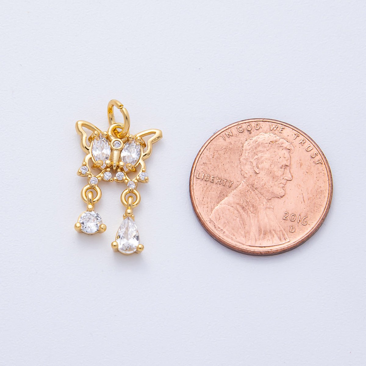 18K Gold Filled 18mm Clear CZ Drop Open Butterfly Charm | AK166 - DLUXCA