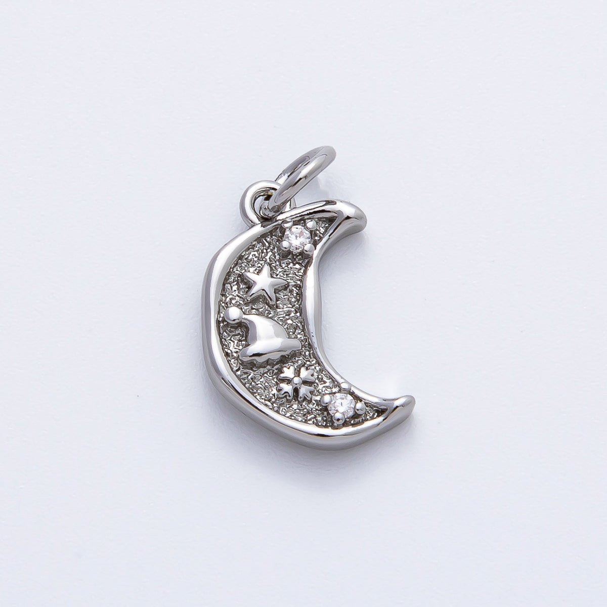 18K Gold Filled 18mm CZ Hat Star Celestial Crescent Moon Charm in Gold & Silver | AF1359 - DLUXCA