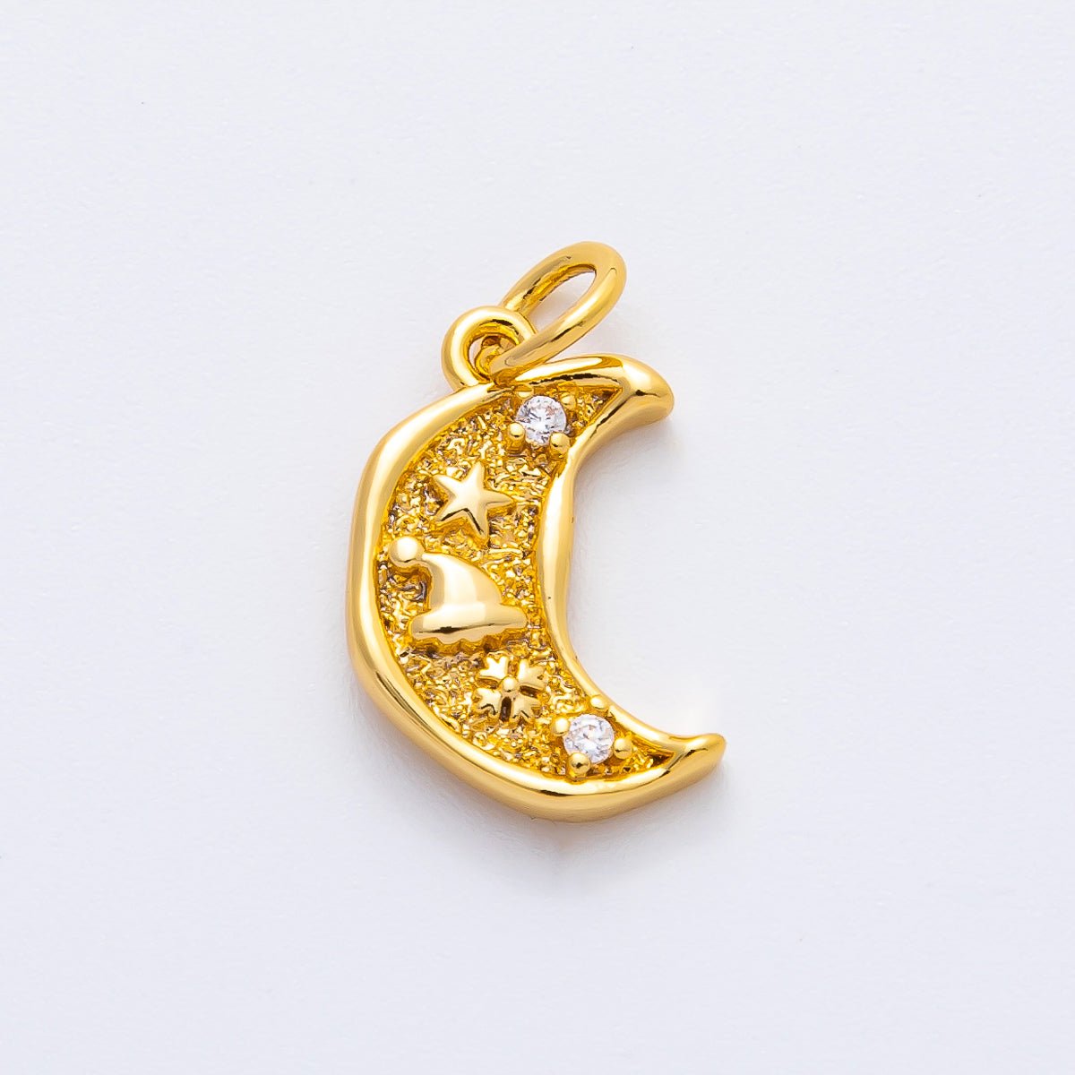 18K Gold Filled 18mm CZ Hat Star Celestial Crescent Moon Charm in Gold & Silver | AF1359 - DLUXCA