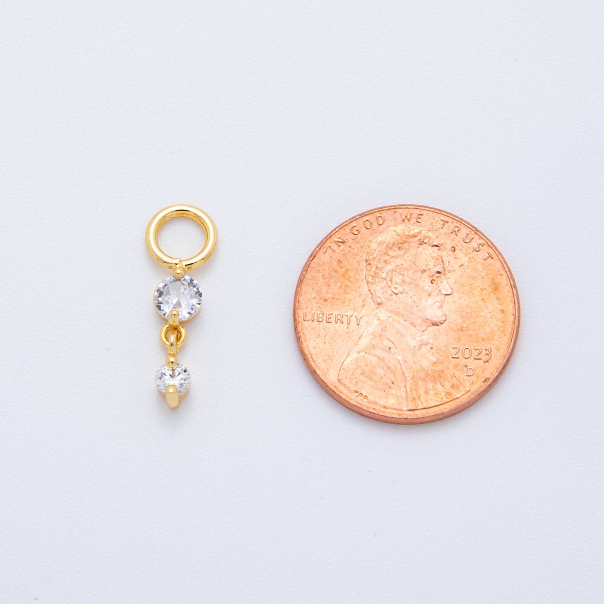 18K Gold Filled 18mm Double Round Clear CZ Drop Dangle Charm | AH - 911 - DLUXCA