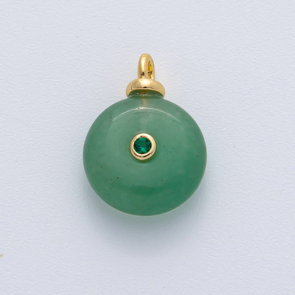 18K Gold Filled 18mm Green Aventurine with Emerald Green CZ Round Natural Gemstone Pendant | AF1454 - DLUXCA