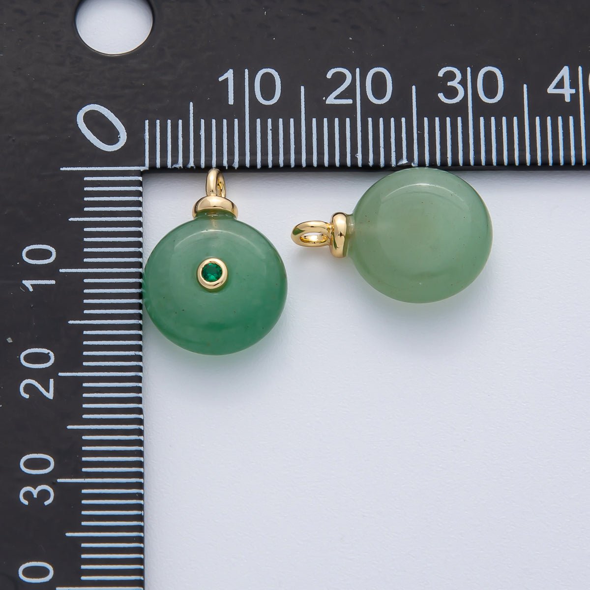18K Gold Filled 18mm Green Aventurine with Emerald Green CZ Round Natural Gemstone Pendant | AF1454 - DLUXCA