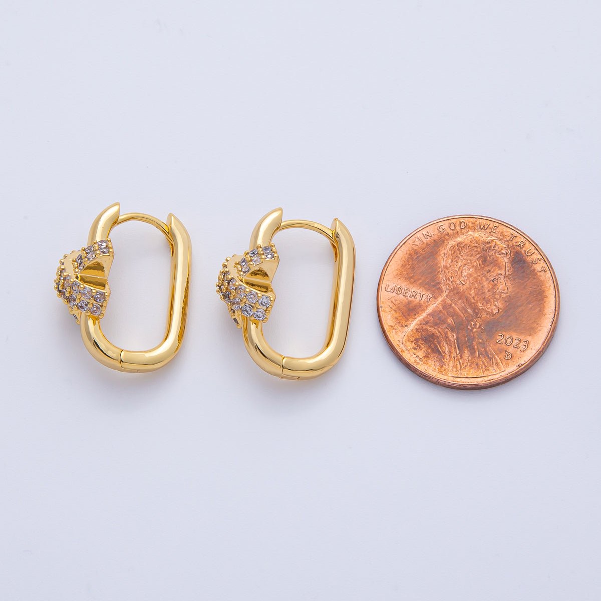 18K Gold Filled 18mm Micro Paved CZ Crossed Oblong Hoop Earrings | Q029 - DLUXCA