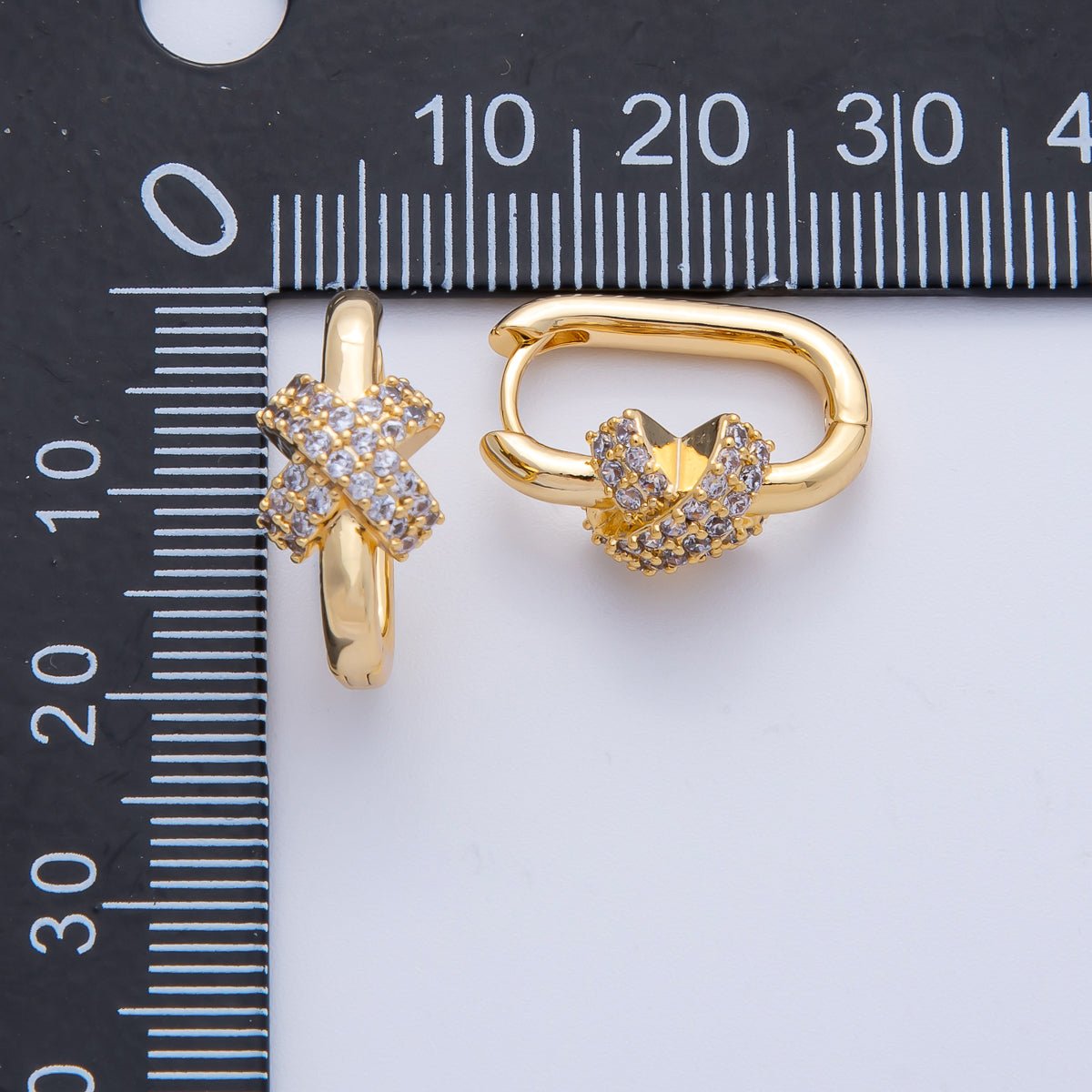 18K Gold Filled 18mm Micro Paved CZ Crossed Oblong Hoop Earrings | Q029 - DLUXCA